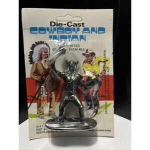Vintage DieCast Cowboy & Indian Indian W/ Axe Viking Hat Metal 1960 Unpainted 3”